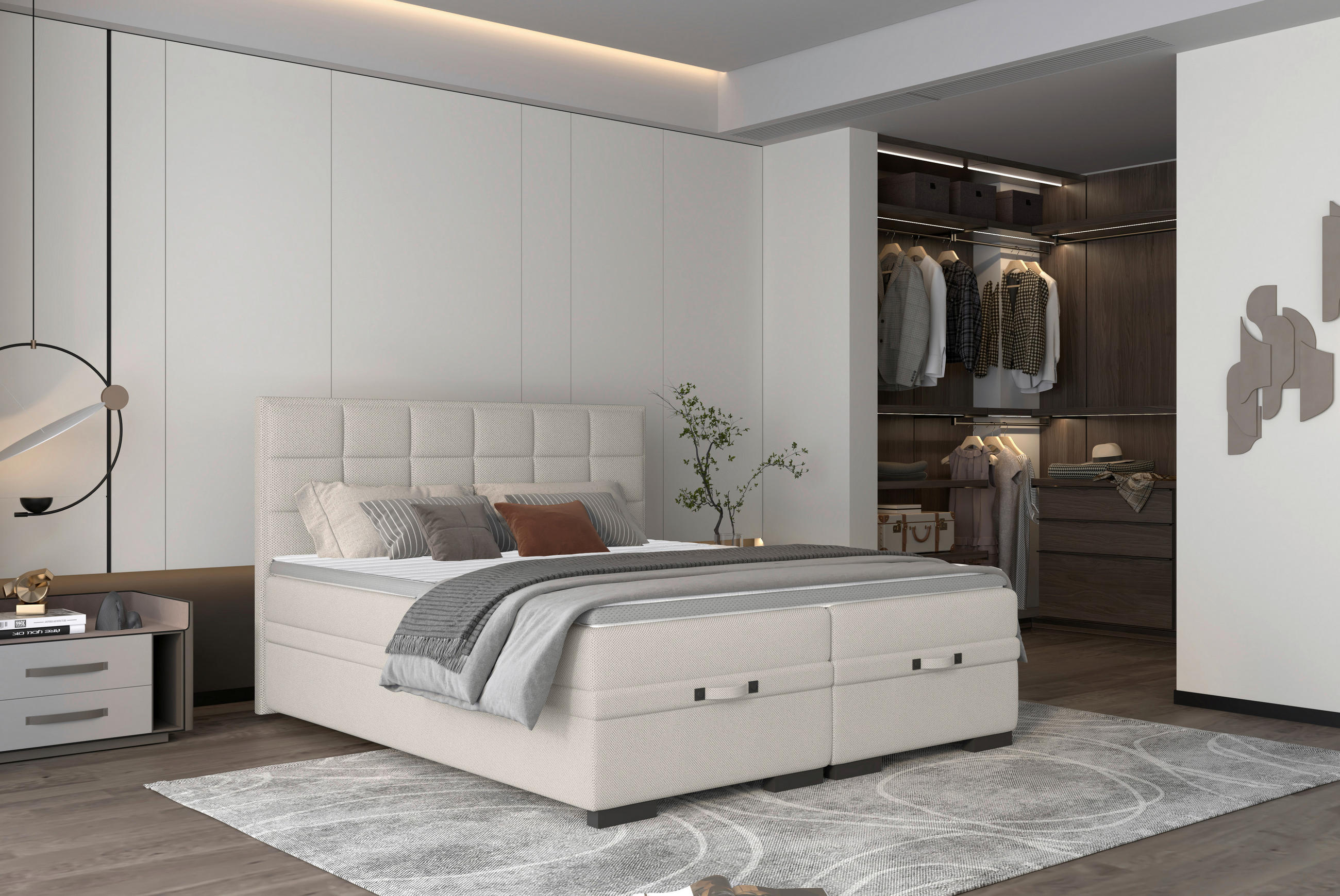 BOXSPRINGBETT 180/200 cm in Greige - Greige/Schwarz, KONVENTIONELL, Kunststoff/Textil (180/200cm) - home24