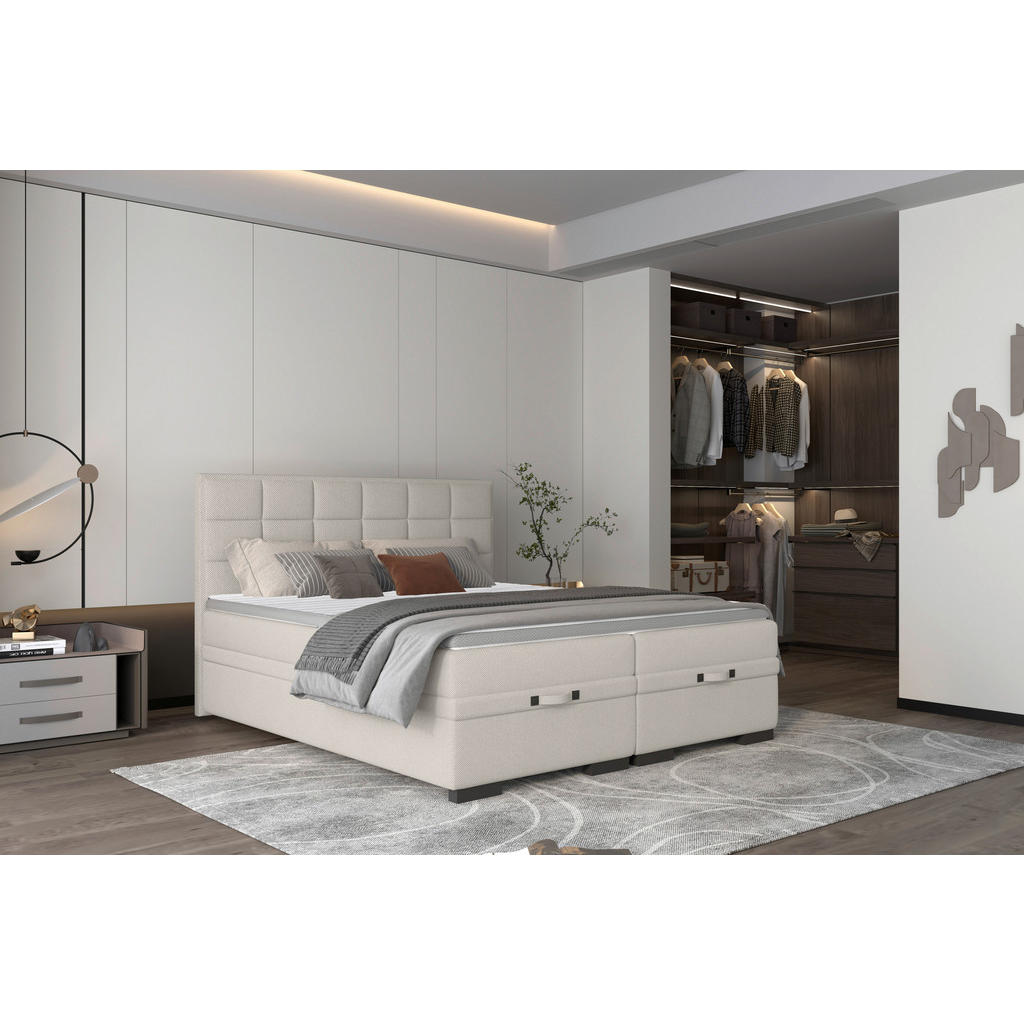 Thumbnail - home24 Boxspringbett, Greige, Textil, H2 + H3, 7-Zonen, Höhe ca. 17 cm, 180x200 cm, Fsc, Reach, Made in EU, Oeko-Tex® St...