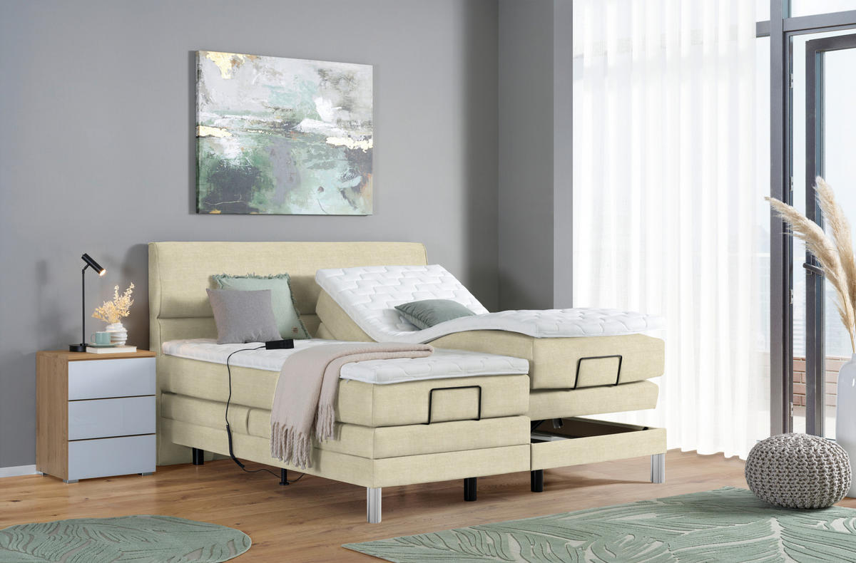 BOXSPRINGBETT 180/200 cm  in Beige  - Chromfarben/Beige, Konventionell, Kunststoff/Textil (180/200cm) - Voleo