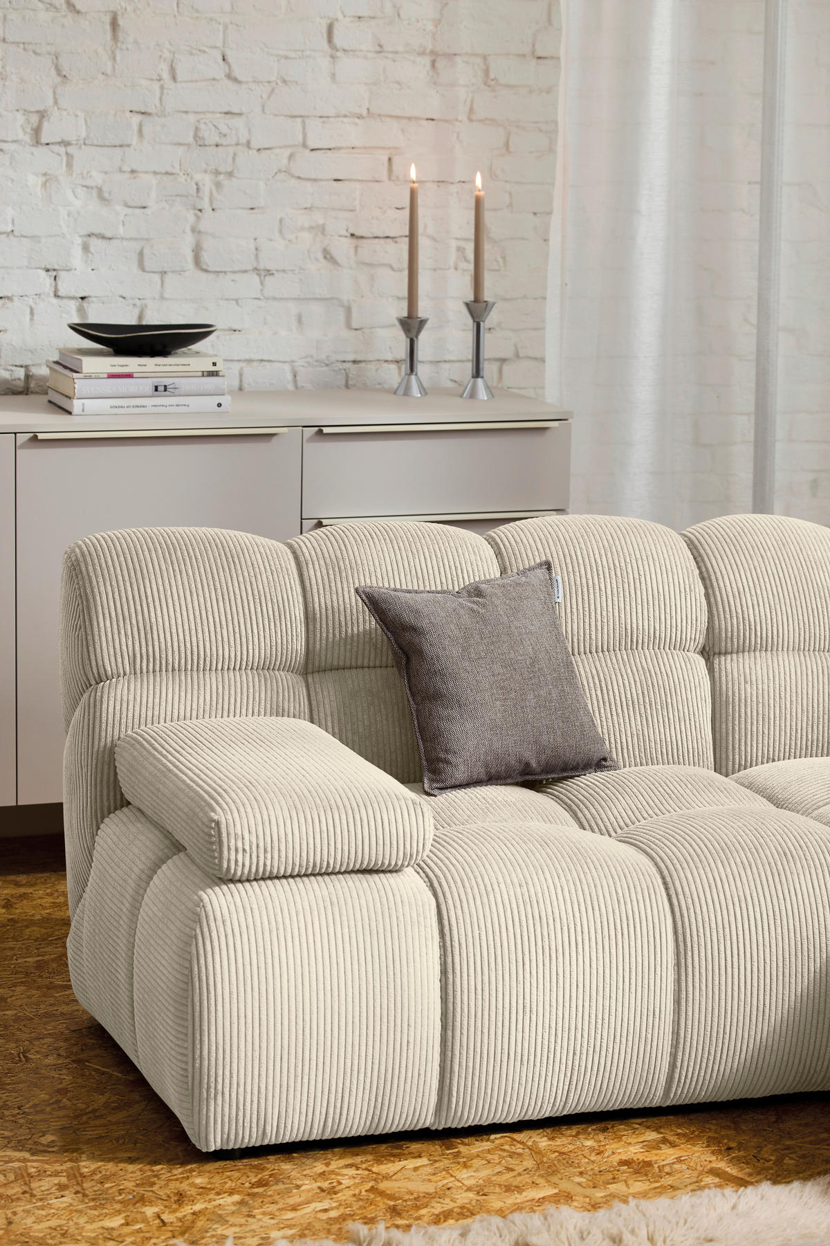 ECKSOFA Beige Cord Rücken echt  - Beige/Schwarz, KONVENTIONELL, Kunststoff/Textil (195/265cm) - Tom Tailor