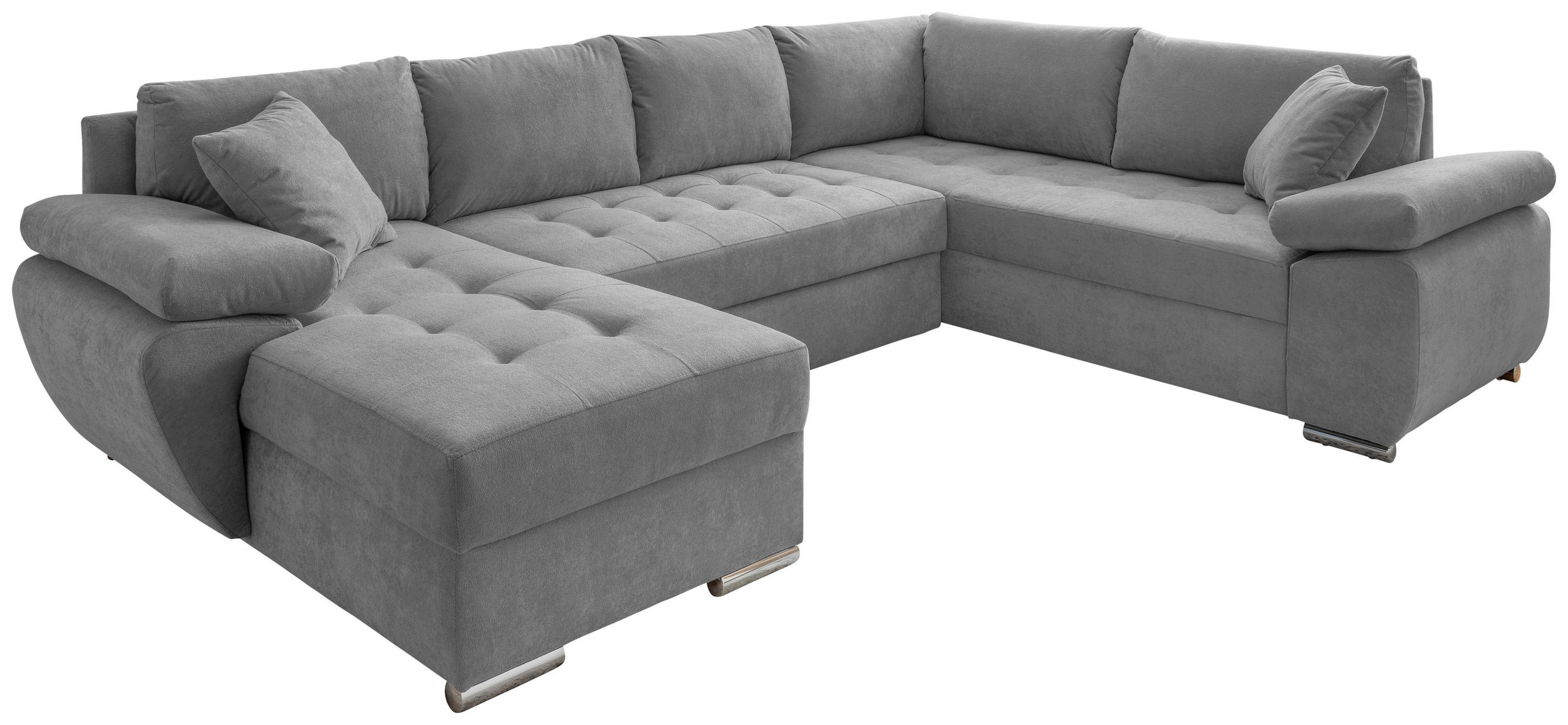 WOHNLANDSCHAFT Silberfarben Mikrofaser  - Chromfarben/Silberfarben, KONVENTIONELL, Textil/Metall (157/305/219cm) - Livetastic