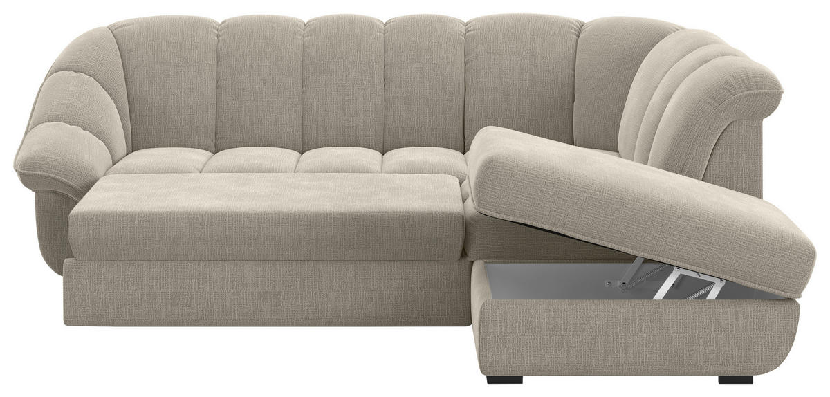 ECKSOFA Graubraun Chenille Bettkasten, Schlaffunktion, Rücken echt  - Graubraun/Schwarz, KONVENTIONELL, Kunststoff/Textil (260/222cm) - Welnova