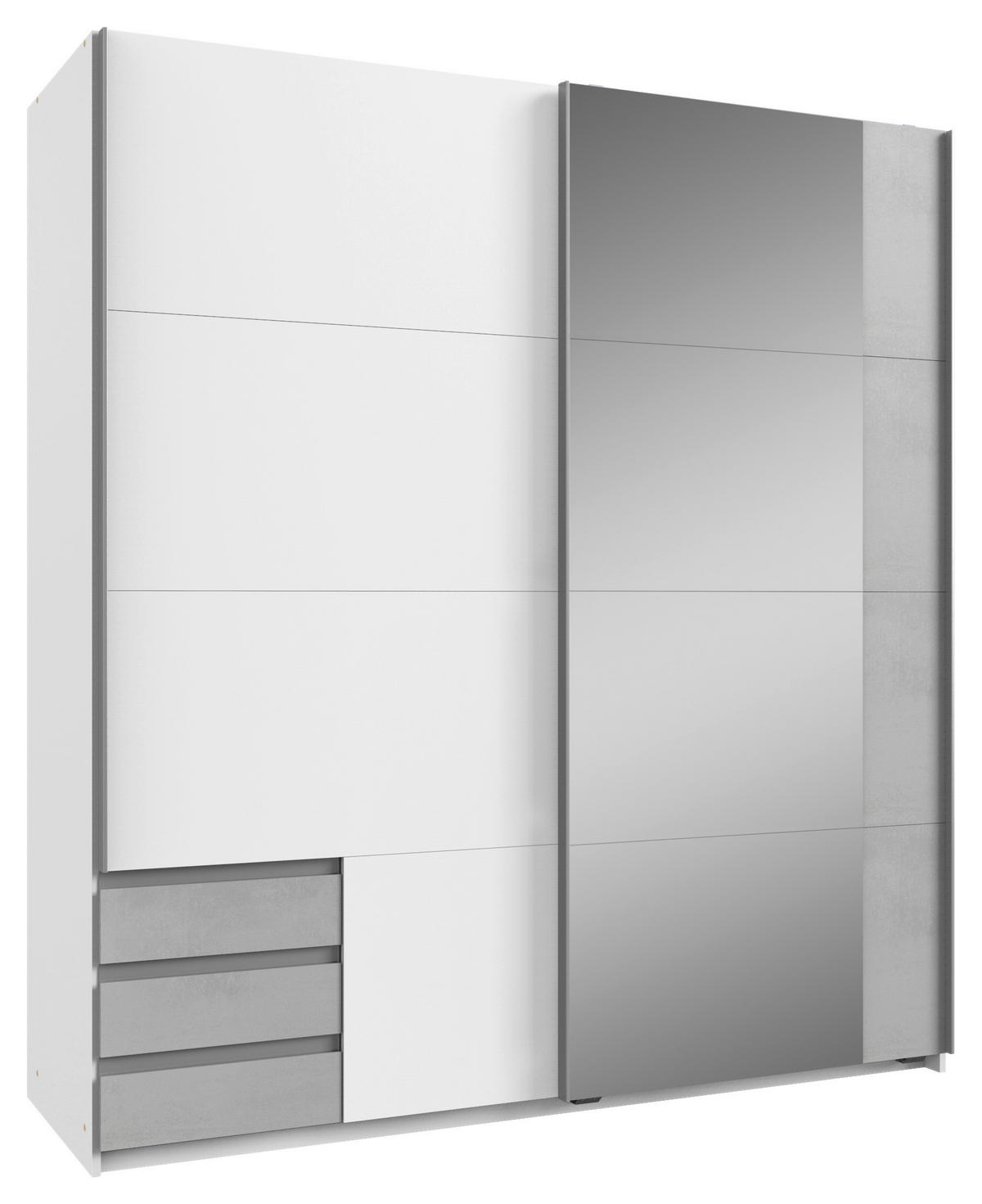 SCHWEBETÜRENSCHRANK 179/198/64 cm 2-türig Weiß, Hellgrau  - Hellgrau/Alufarben, Design, Glas/Holzwerkstoff (179/198/64cm) - Boxxx