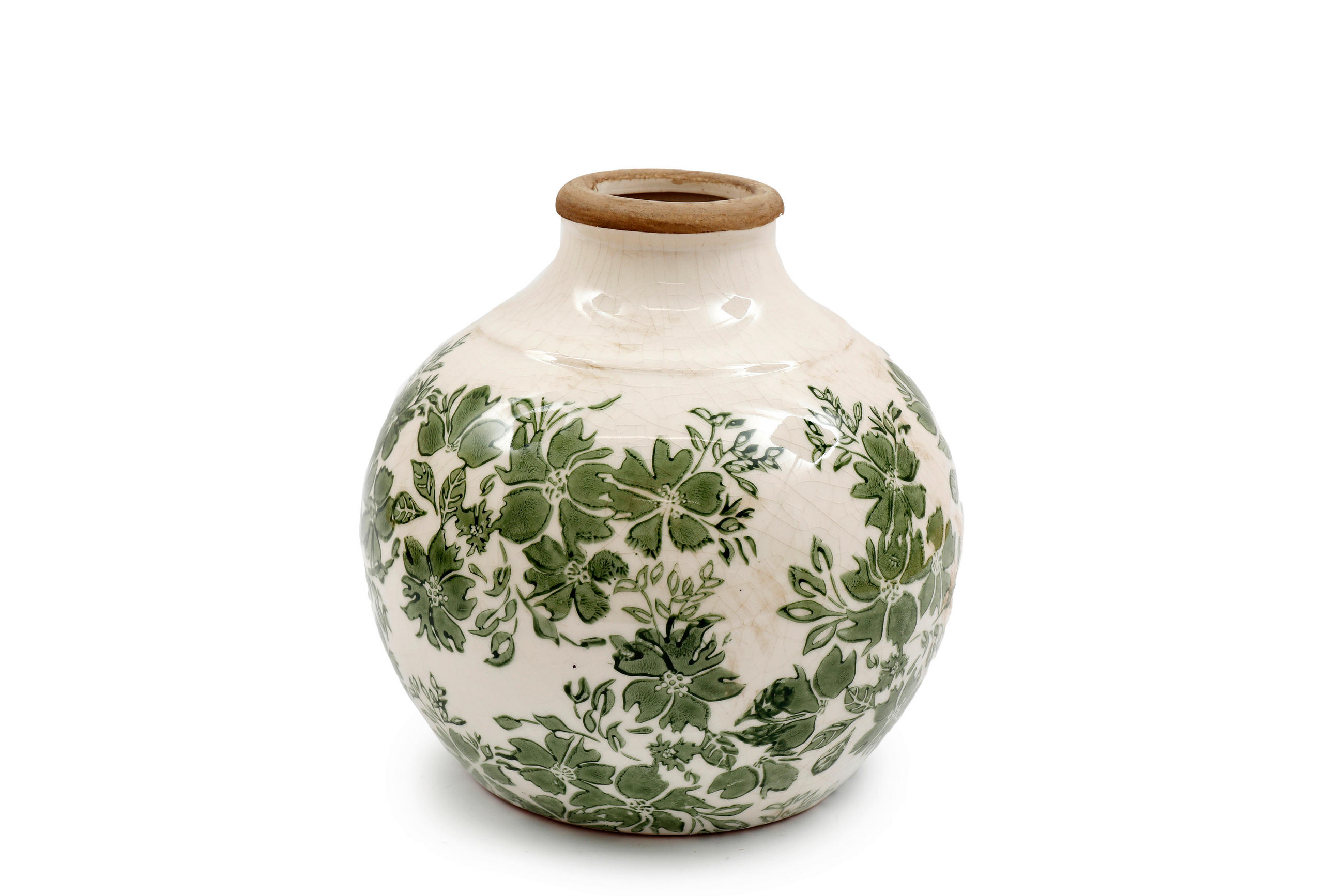 VÁZA  - erdőzöld/fehér, Basics, kerámia (21/21/21cm)