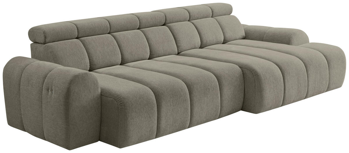 ECKSOFA Graubraun Chenille Bettkasten, Rücken echt, Kopfteilverstellung, Sitzvorzug  - Graubraun/Schwarz, Design, Kunststoff/Textil (290/152cm) - Stylife
