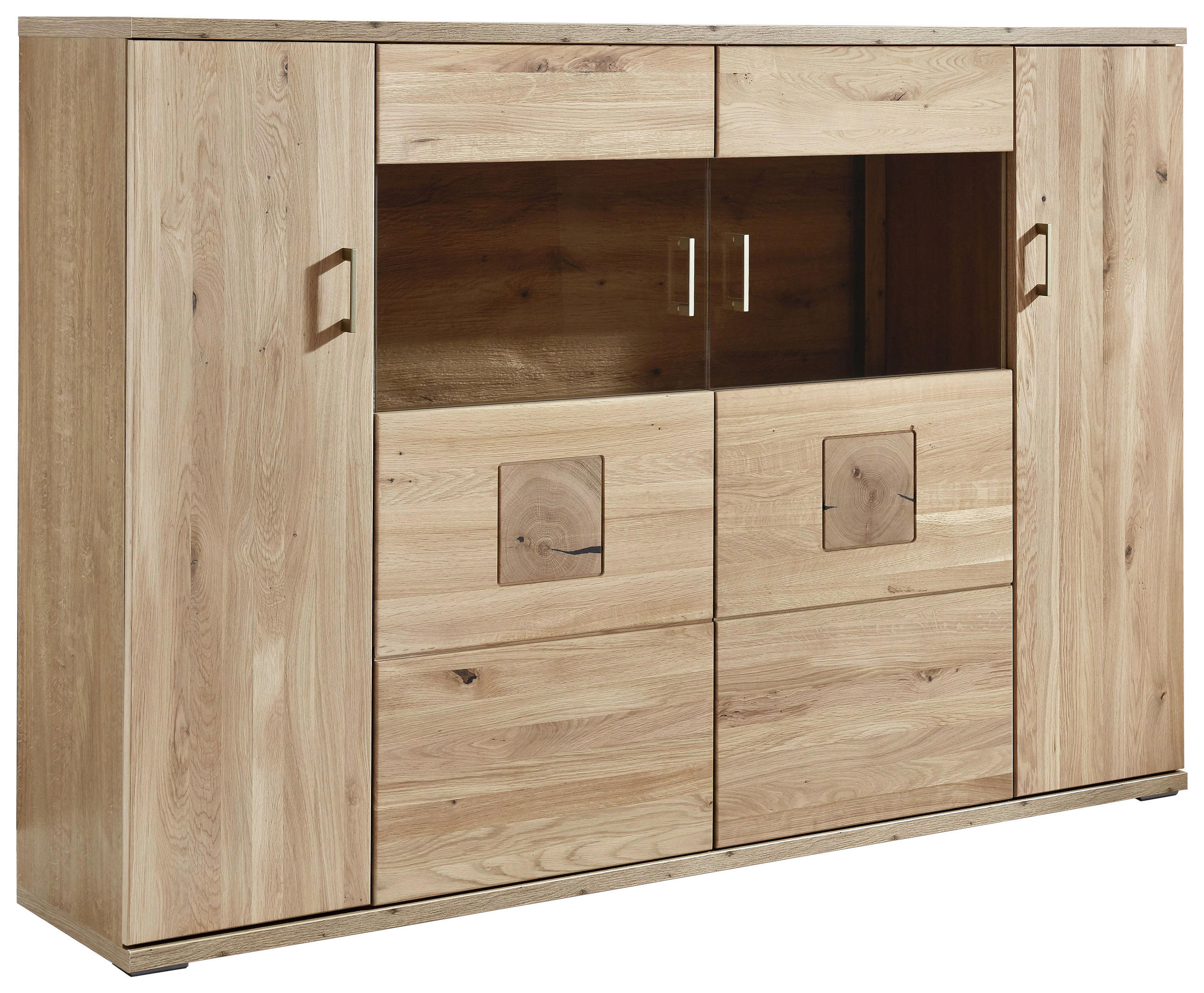 HIGHBOARD 180/124,6/37,4 cm  in Alteiche  - Alteiche/Silberfarben, KONVENTIONELL, Glas/Holz (180/124,6/37,4cm) - Livetastic