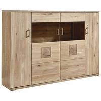 HIGHBOARD  in 180/124,6/37,4 cm  - Alteiche/Silberfarben, Konventionell, Glas/Holz (180/124,6/37,4cm) - Livetastic