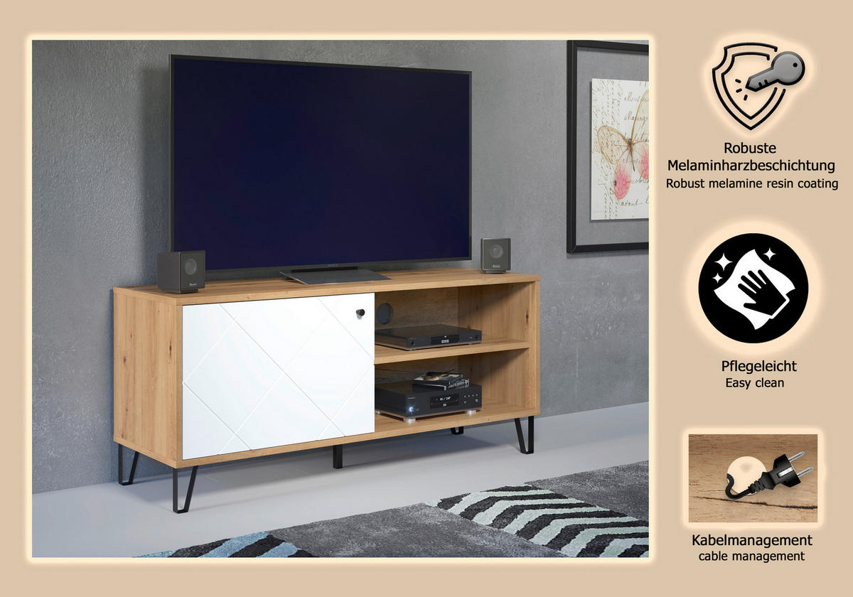 LOWBOARD TOUCH  123/56/40 cm  - Schwarz/Weiß, Design, Holzwerkstoff/Kunststoff (123/56/40cm) - MID.YOU