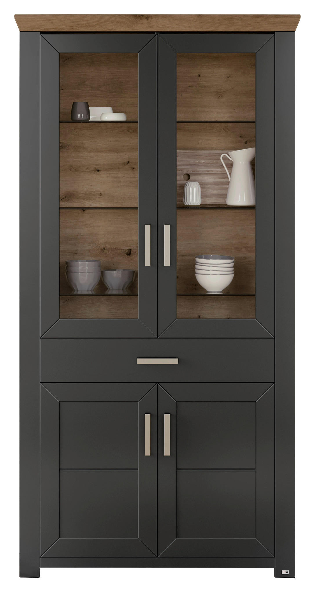 VITRINE in Graphitfarben, Eiche Artisan  - Graphitfarben/Eiche Artisan, Design, Glas/Holzwerkstoff (104,5/206,6/42,2cm) - SetOne by Musterring