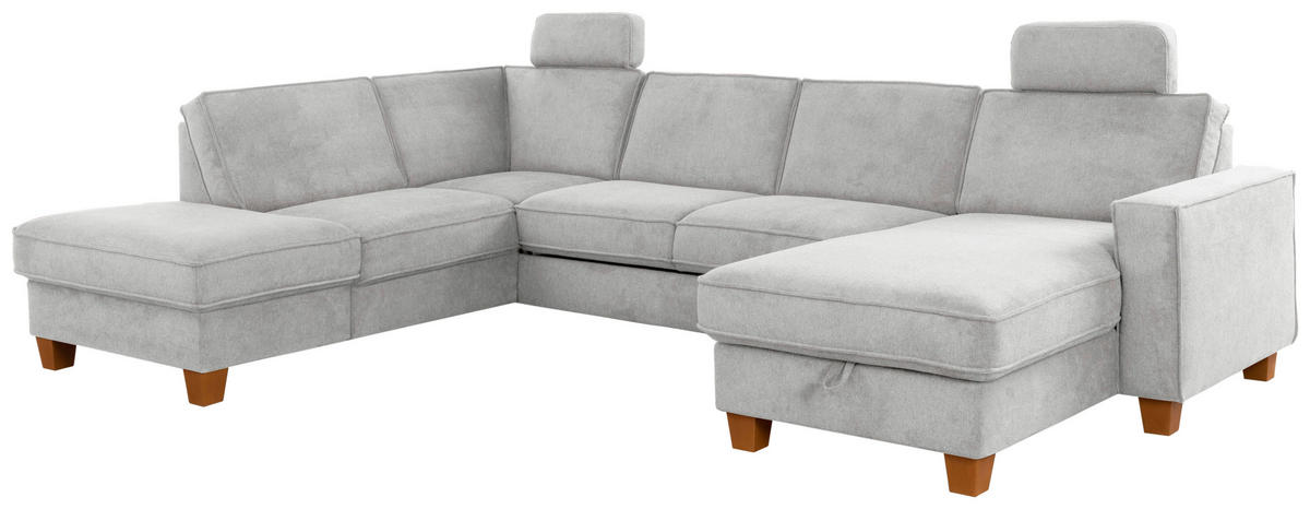 WOHNLANDSCHAFT in Flachgewebe Silberfarben  - Eichefarben/Silberfarben, Konventionell, Holz/Textil (213/309/161cm) - Sit & More