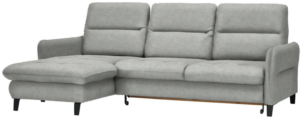 ECKSOFA Hellgrau Flachgewebe  - Hellgrau/Schwarz, KONVENTIONELL, Textil/Metall (190/254cm) - Livetastic