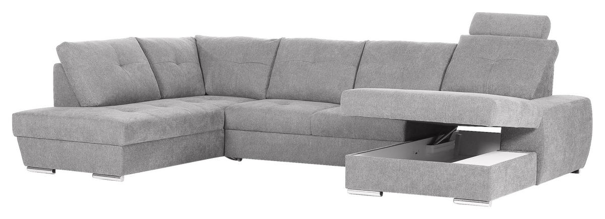 WOHNLANDSCHAFT in Flachgewebe Hellgrau  - Chromfarben/Hellgrau, Konventionell, Kunststoff/Textil (217/338/180cm) - Hom`in