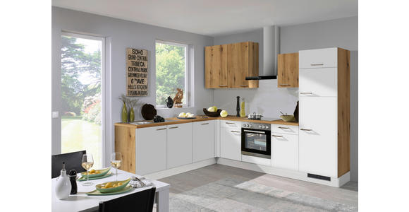 ECKKÜCHE 245/285 cm  in Weiß, Eichefarben  - Eichefarben/Weiß, KONVENTIONELL, Holzwerkstoff (245/285cm) - Xora