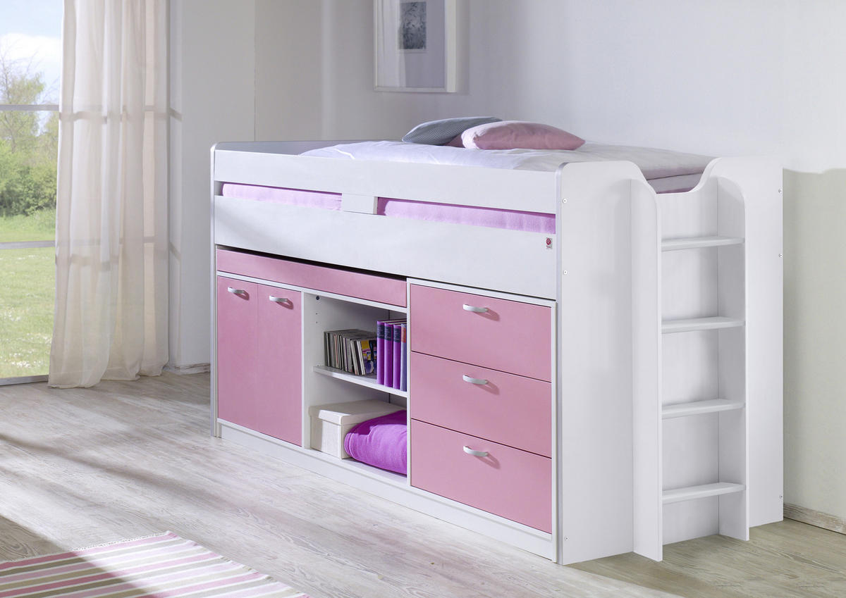 SREDNJE VISOKI KREVET    - bijela/ružičasta, Moderno, drvni materijal (90/200cm) - Livetastic