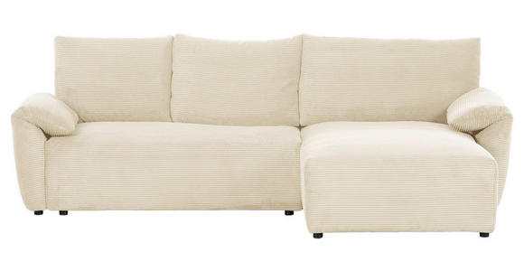ECKSOFA Naturfarben Cord Rückenkissen, Schlaffunktion, Rücken echt, Stauraum, Liegefläche im Originalstoff  - Schwarz/Naturfarben, KONVENTIONELL, Kunststoff/Textil (266/180cm) - Carryhome