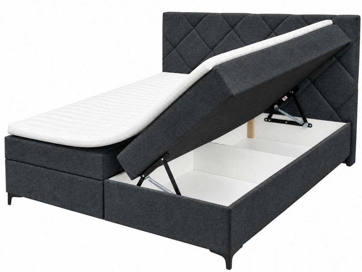 BOXBETT 160/200 cm,  in Anthrazit, Bettkasten, Topper, H3 + H3 = fest  - Anthrazit/Schwarz, MODERN, Holz/Textil (160/200cm) - MID.YOU