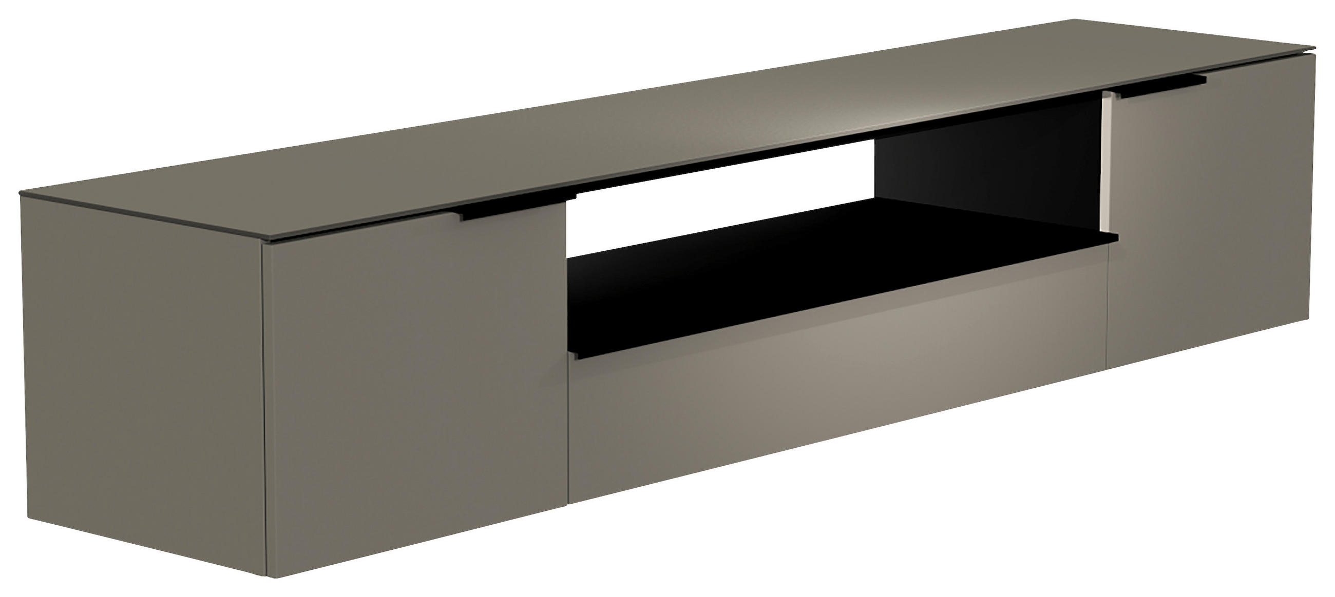 LOWBOARD  210/41/45 cm 1 Schublade(n) Beimöbel erhältlich, hängend, Abdeckplatte aus Glas  - Schwarz/Grau, Design, Glas/Holzwerkstoff (210/41/45cm) - Moderano