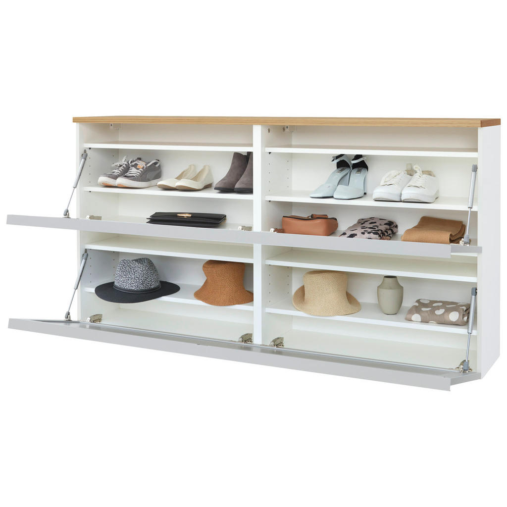 Thumbnail - Xxxl Hängeschuhschrank, Weiß, Eiche, Holzwerkstoff, Balkeneiche, furniert, 8 Fächer, 160x83x31 cm, Goldenes M, Made in G...