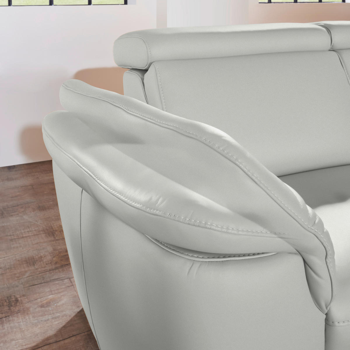 ECKSOFA in Echtleder Hellgrau  - Hellgrau/Alufarben, Design, Leder/Metall (271/239cm) - Cantus