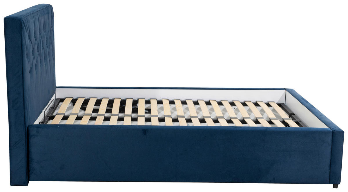 POLSTERBETT 140/200 cm  in Dunkelblau  - Chromfarben/Kernbuche, Modern, Holz/Textil (140/200cm) - MID.YOU