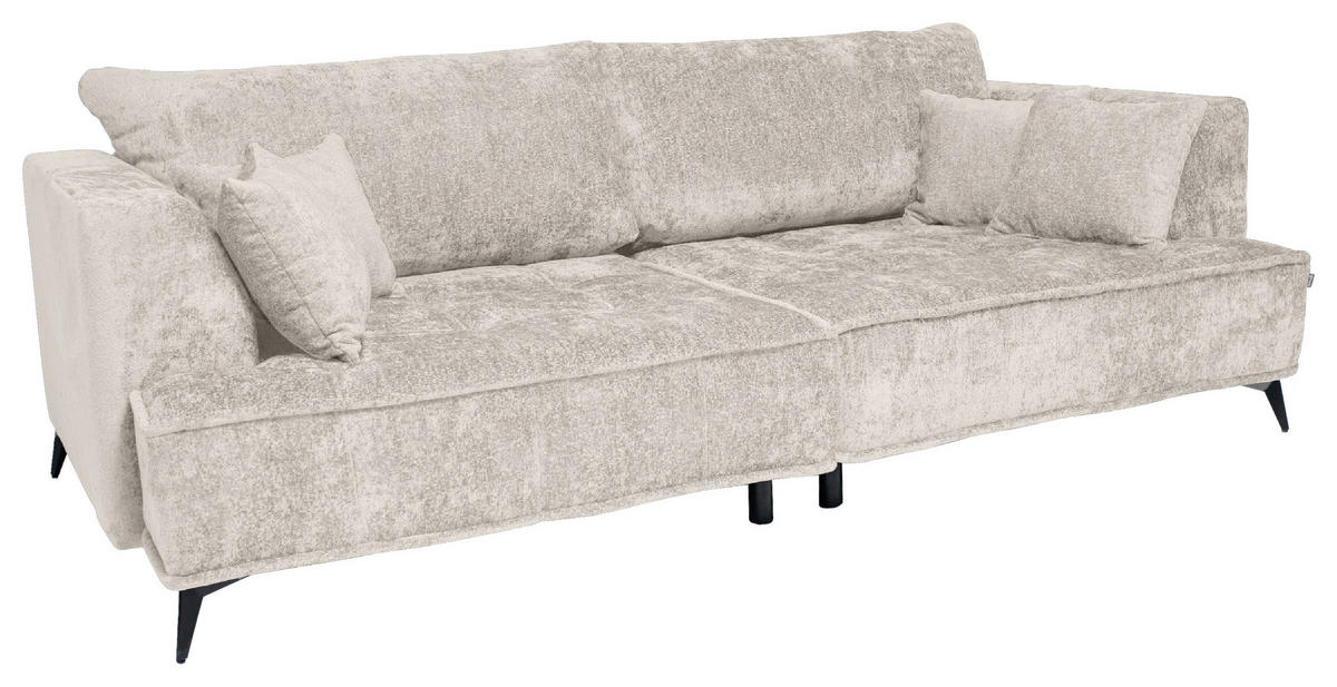 BIGSOFA Chenille Creme  - Creme/Schwarz, Design, Textil/Metall (250/90/120cm) - home24