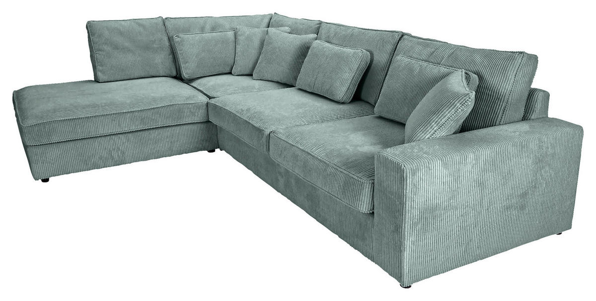 ECKSOFA  in Cord Mintgrün Zierkissen, Rückenkissen, Rücken echt  228/307 cm  - Schwarz/Mintgrün, MODERN, Kunststoff/Textil (228/307cm) - Carryhome