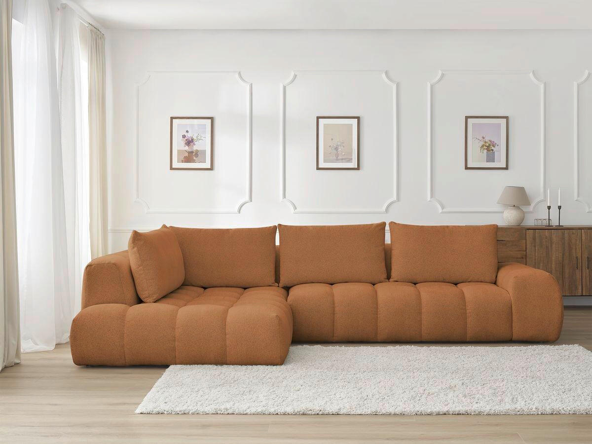 ECKSOFA Ottomane rechts  EVEREST Orange Flachgewebe  - Schwarz/Orange, MODERN, Kunststoff/Textil (210/352cm)