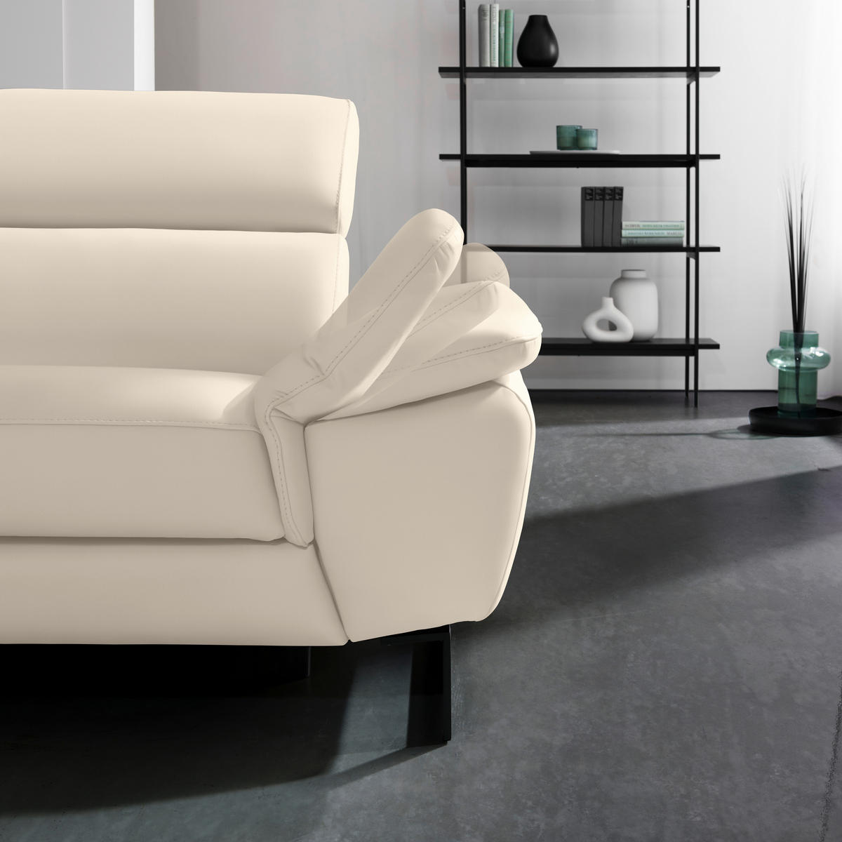 ECKSOFA Beige Echtleder  - Beige/Schwarz, Design, Leder/Metall (281/225cm) - Celina Home