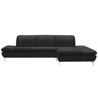 ECKSOFA in Echtleder Schwarz  315/200 cm  - Silberfarben/Schwarz, Design, Leder/Metall (315/200cm) - Chilliano