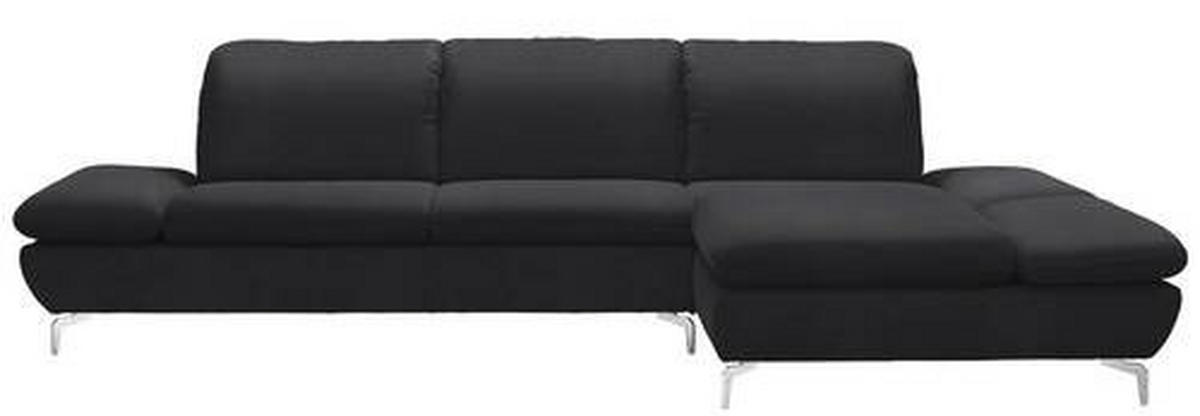 ECKSOFA in Echtleder Schwarz  315/200 cm  - Silberfarben/Schwarz, Design, Leder/Metall (315/200cm) - Chilliano