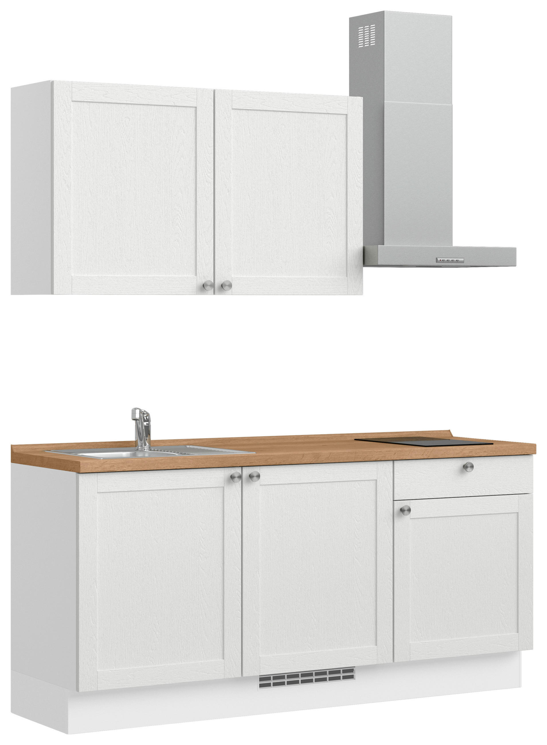 KÜCHENBLOCK Frame 180 cm  in Weiß, Eichefarben  - Edelstahlfarben/Eichefarben, MODERN, Holzwerkstoff/Metall (180cm) - Nobilia