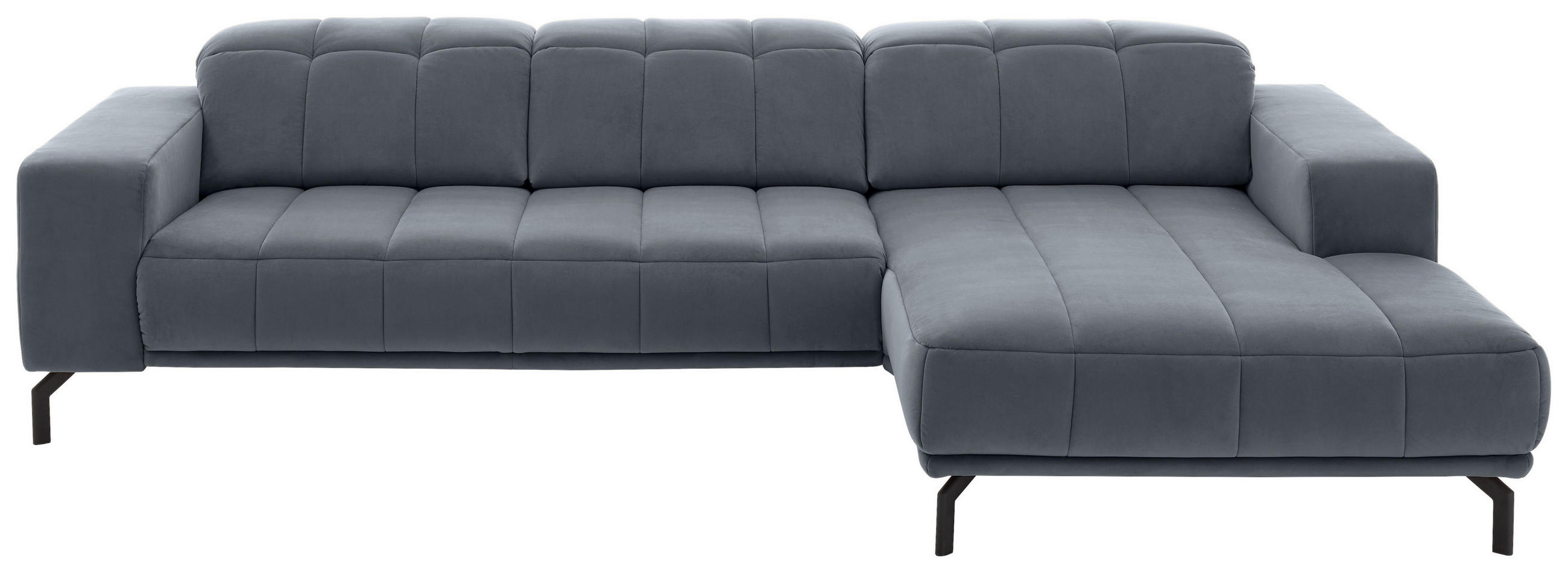 ECKSOFA Blaugrau Velours  - Blaugrau/Schwarz, Design, Textil/Metall (293/195cm) - Beldomo Style