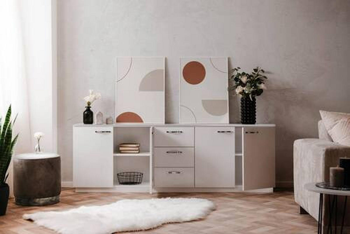 SIDEBOARD  200/68/34 cm 3 Schublade(n)  - Chromfarben/Weiß Hochglanz, Design, Holzwerkstoff/Metall (200/68/34cm) - MID.YOU