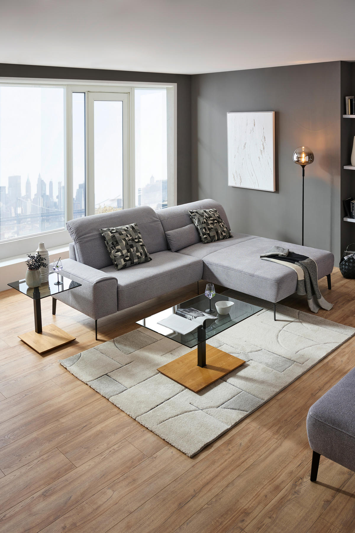 ECKSOFA in Mikrofaser Hellgrau  - Hellgrau/Schwarz, Design, Textil/Metall (273/203cm) - Johann Jakob