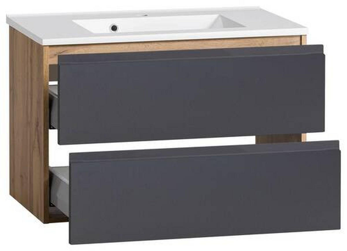 WASCHTISCHKOMBI 80 cm  - Weiss/Eiche Wotan, Modern, Holzwerkstoff/Stein (80cm) - Held