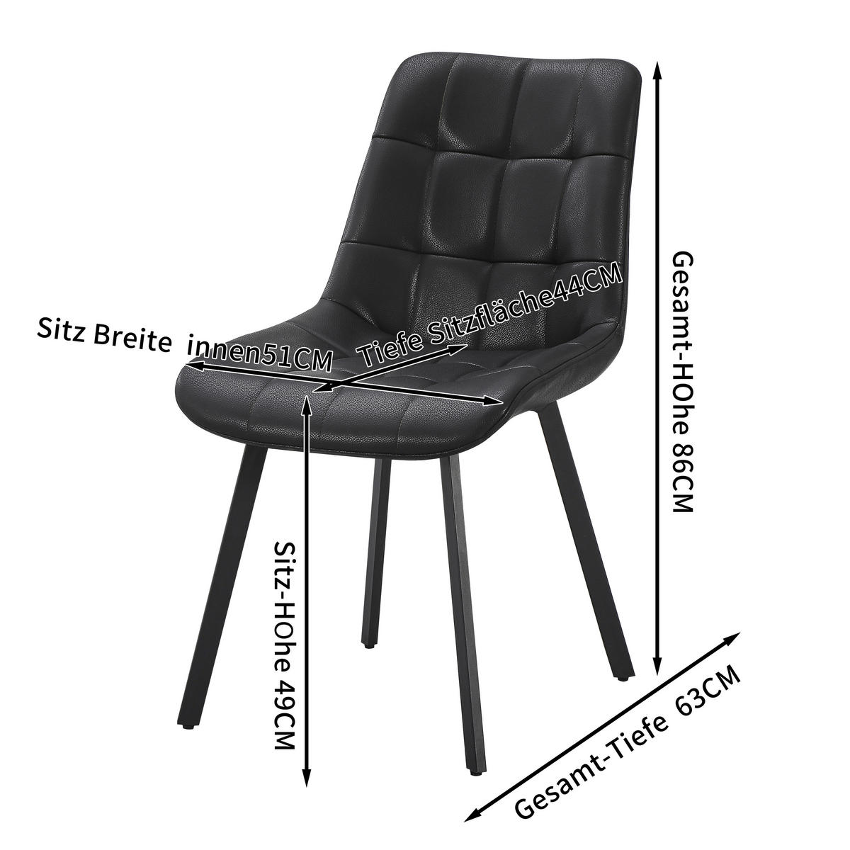 ČETVERONOŽNA STOLICA  crna  metal, koža      - crna, Moderno, koža/metal (51/88/62cm) - Livetastic