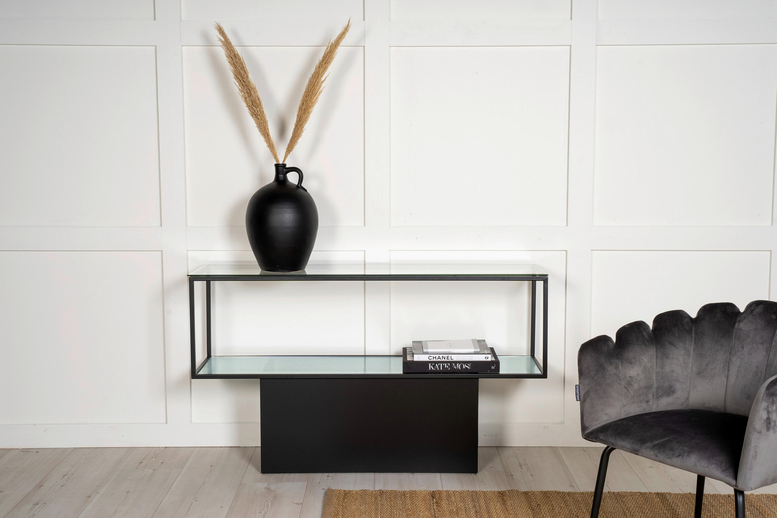 BOKHYLLA i svart  - svart, Design, metall/glas (130/35/74cm) - Livetastic