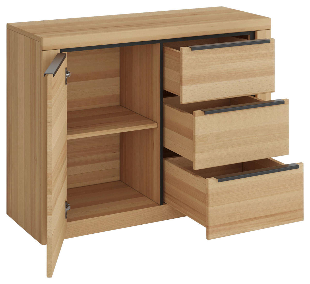 KOMMODE Brunei  in 108/80/40 cm  - Buchefarben/Schwarz, Design, Holz/Holzwerkstoff (108/80/40cm) - Livetastic