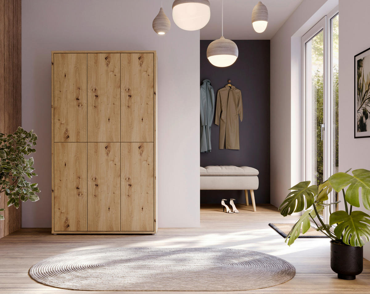 SCHUHSCHRANK  in 110/192/35 cm  - Eiche Artisan/Grau, Basics, Holzwerkstoff/Kunststoff (110/192/35cm) - Xora