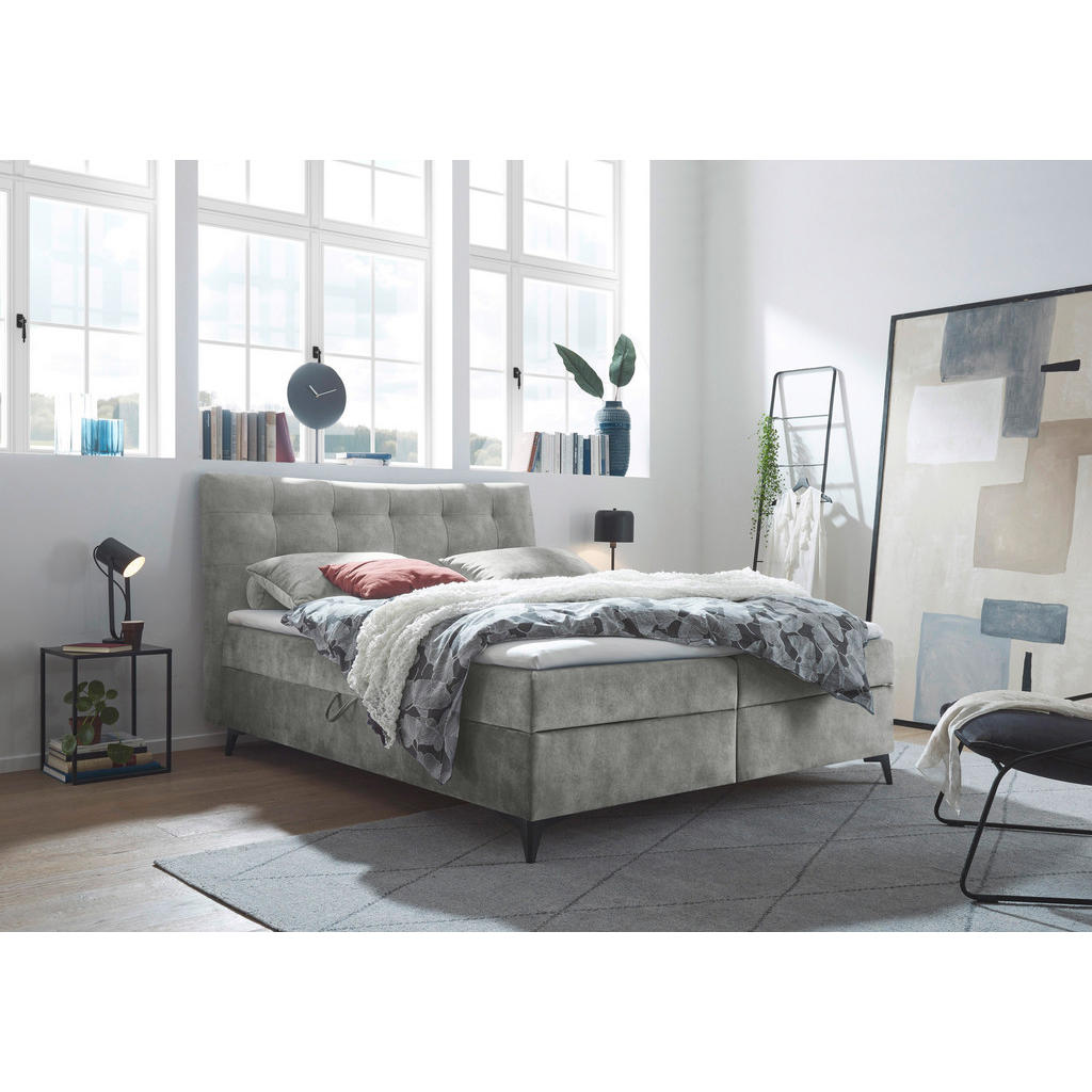 Thumbnail - Mid.you Boxbett, Grau, Textil, 180x200 cm, Bettkasten, gepolstertes Kopfteil, Topper durchgehend, Schlafzimmer, Betten, ...