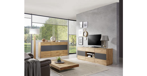 SIDEBOARD in 177/89/42 cm - Eichefarben/Anthrazit, Design, Glas/Holz (177/89/42cm) - Waldwelt