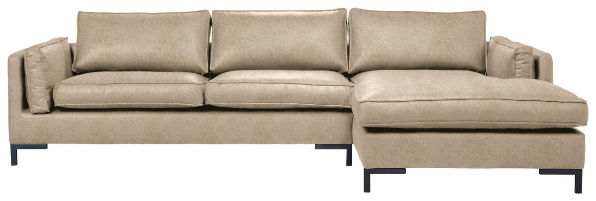 ECKSOFA in Lederlook Hellbraun  - Hellbraun/Schwarz, Design, Textil/Metall (295/160cm) - Livetastic