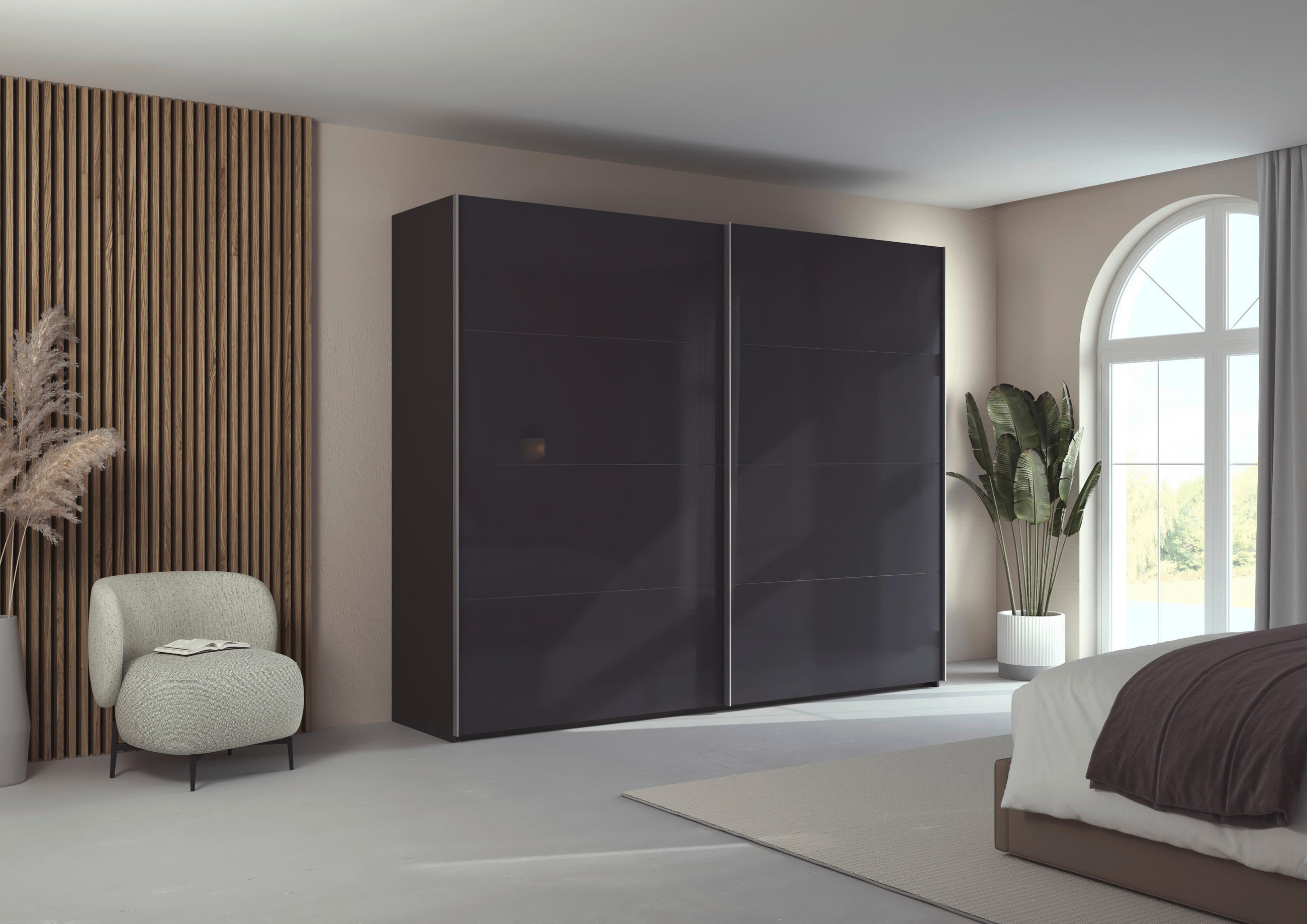 SCHWEBETÜRENSCHRANK 271/223/68 cm 2-türig Graphitfarben, Schwarz  - Alufarben/Graphitfarben, Design, Glas/Holzwerkstoff (271/223/68cm) - Xora