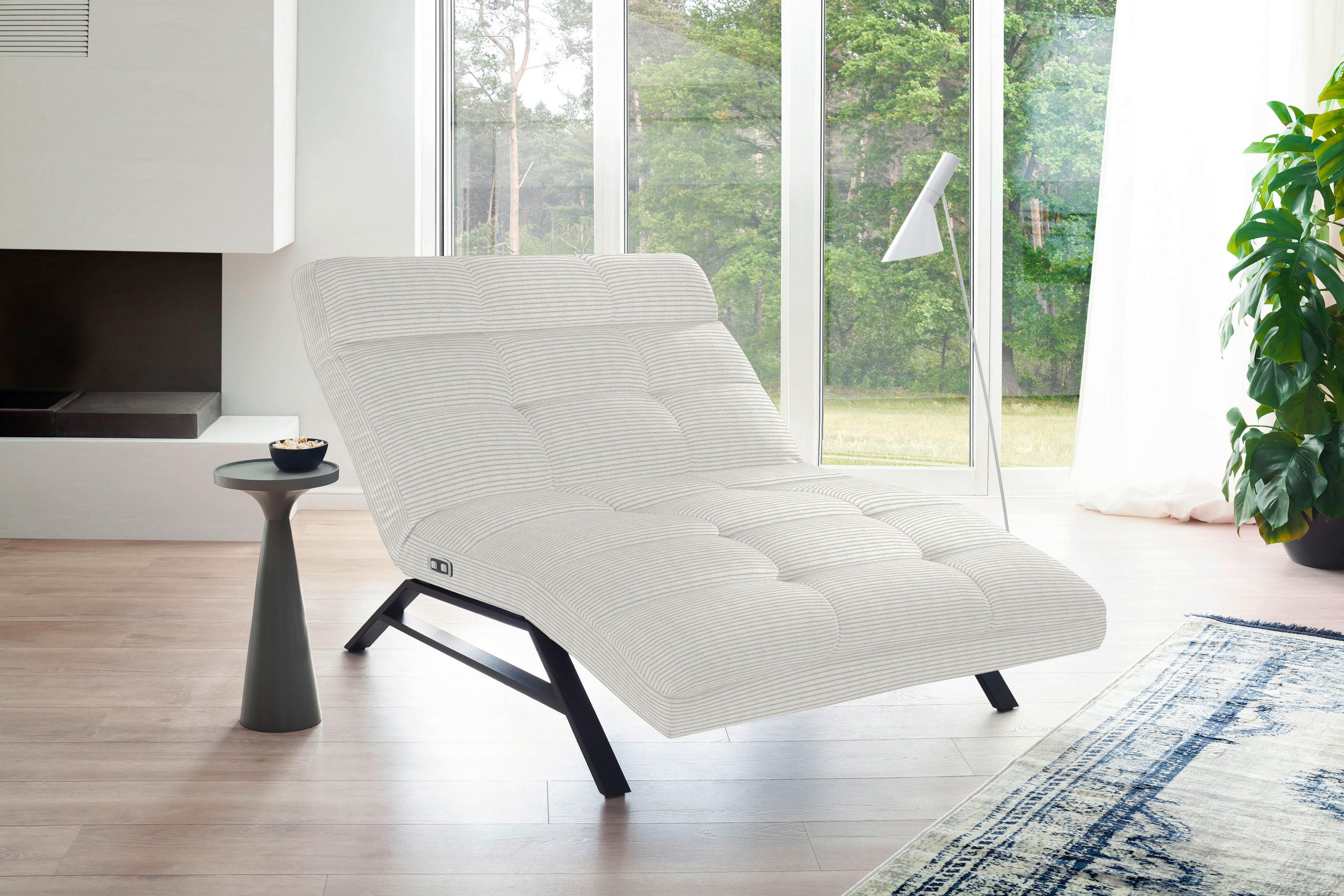 Liege mit motorischer Relaxfkt Cord Weiß  - Schwarz/Weiß, Design, Textil/Metall (120/54-113/158-198cm) - Pure Home Lifestyle