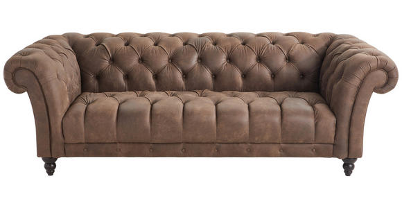 CHESTERFIELD-SOFA Dunkelbraun Echtleder  - Dunkelbraun, LIFESTYLE, Leder/Holz (230/74/101cm) - Landscape