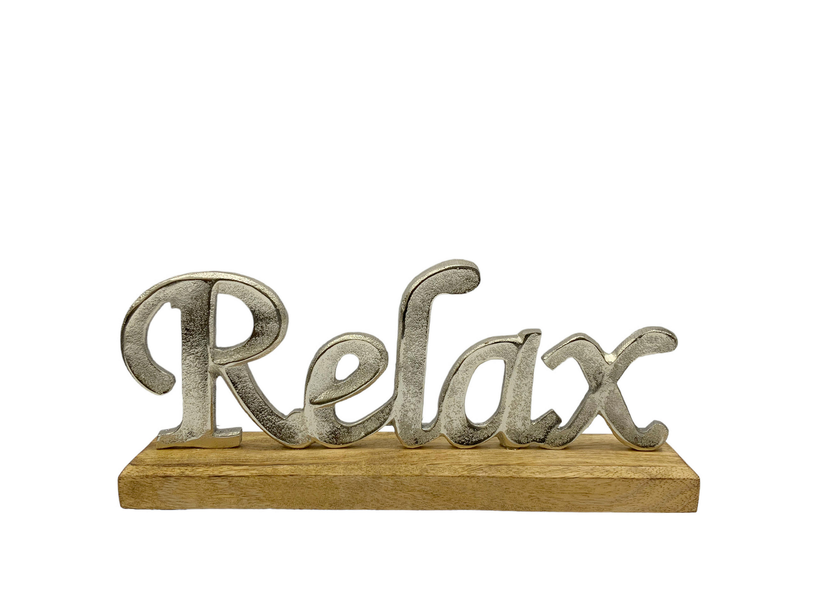 INSCRIPȚIE DECORATIVĂ - argintiu/culoare natur, Basics, lemn/metal (27,5/5/12,5cm) - Ambia Home