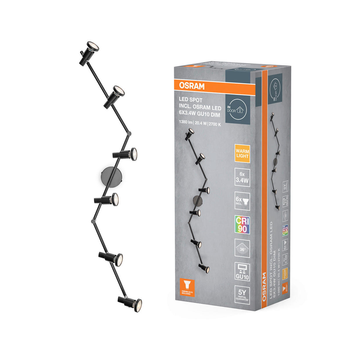 LED-STRAHLER 119,8/9/17,6 cm   - Schwarz, Basics, Metall (119,8/9/17,6cm) - Osram