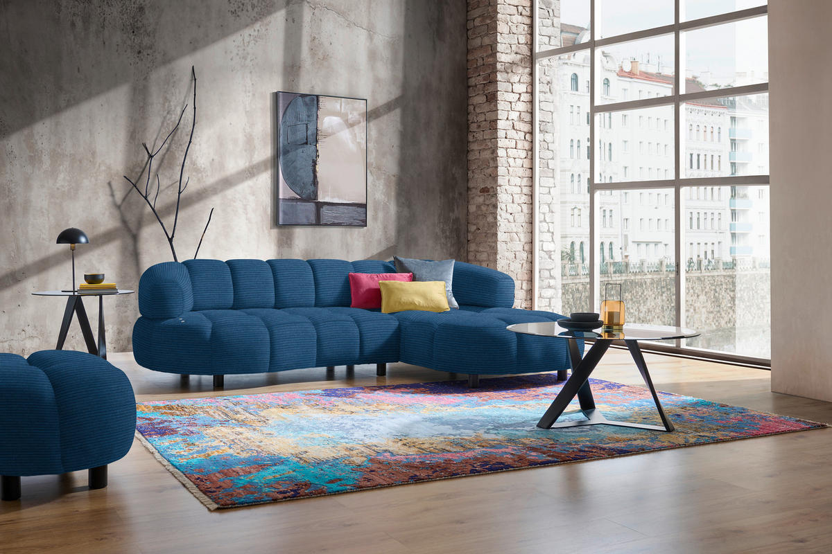 ECKSOFA in Cord, Velours Blau  284/183 cm  - Blau/Schwarz, Design, Holz/Textil (284/183cm) - Welnova