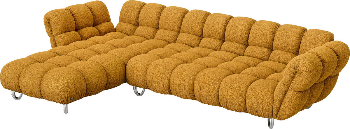 ECKSOFA in Jacquard, Bouclé Currygelb  218/340 cm  - Currygelb/Alufarben, Trend, Textil/Metall (218/340cm) - Bretz