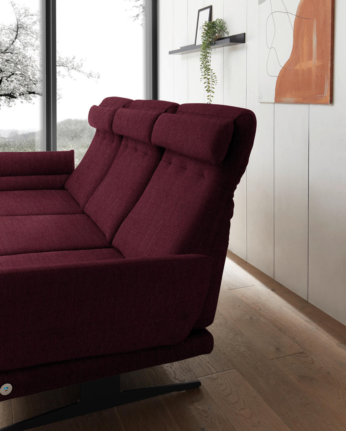 ECKSOFA in Flachgewebe Weinrot  - Weinrot/Schwarz, Design, Textil/Metall (176-217/279-327cm) - Dieter Knoll